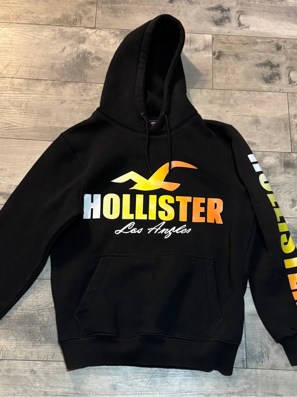Hollister Black Hoodie with Sunset Gradient Logo Size Large